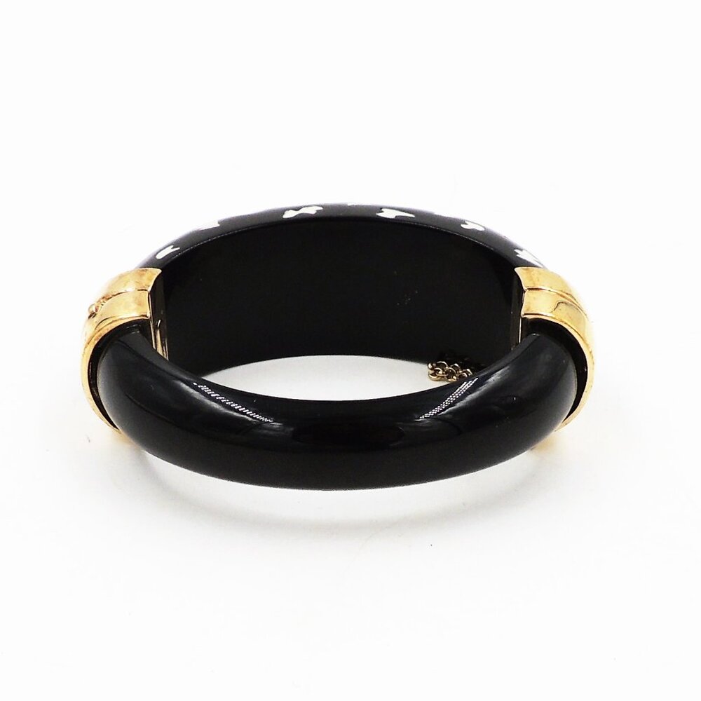Vintage 1980s Italian Black Spotted Rhinestone Cuff Bracelet - Picture 3 of 11
